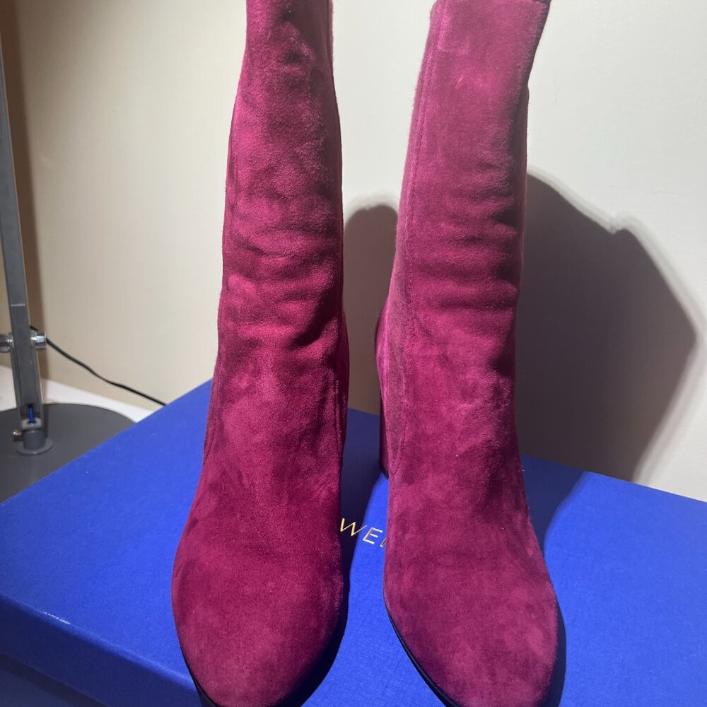 Stuart Weitzman - "The Fifer 80" - Suede Boots - Raspberry Colour - Picture 10 of 15